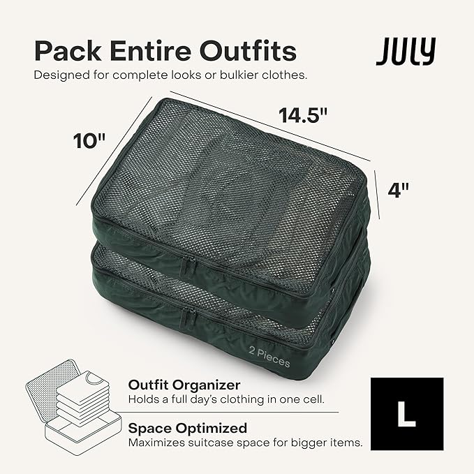Packing Cells - 4 Set Packing Cubes Luggage Organizer Bags (S, M, 2 x L), Must-Have Suitcase Organizer for Travel, Road Trip & Camping Accessories, Stain-proof, Washable, 3 Sizes - Forest