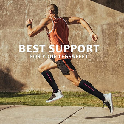 fenglaoda Compression Socks Women Men 6 Pairs, Knee High Best Support Circulation Socks for Running, Travel, Flight, Nurse