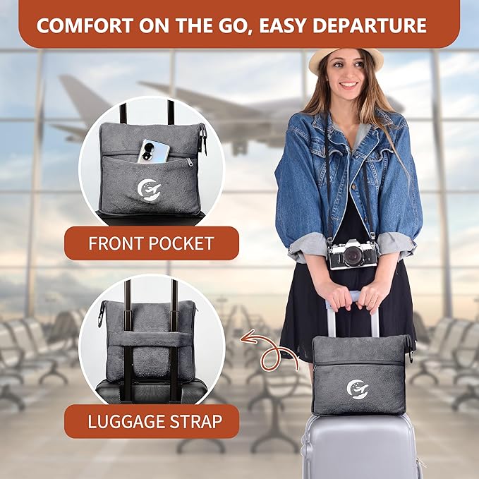 Tirrinia Soft Travel Blanket Pillow, 3-in-1 Foldable Airplane Throw Blanket, Long Flight Essentials, Car Pillow, Lightweight Travel Accessories