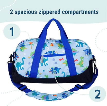 Wildkin Kids Overnighter Duffel Bag – Carry-On Size, Ideal for School & Sleepovers – Dinosaur Land