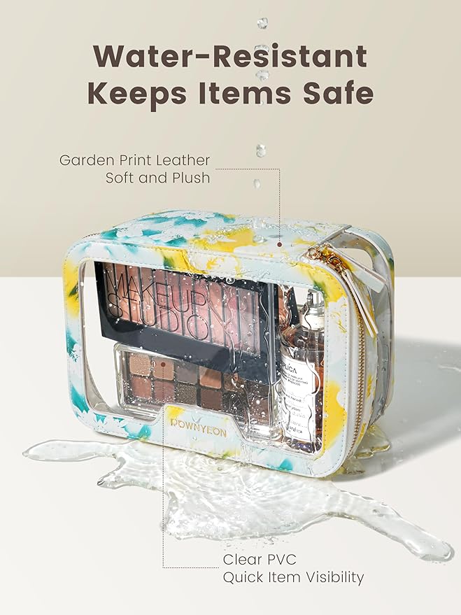 ROWNYEON Clear Makeup Case Toiletry Bag Multipurpose Travel Makeup Train Case Portable Cosmetic Organizer Transparent Storage Bag