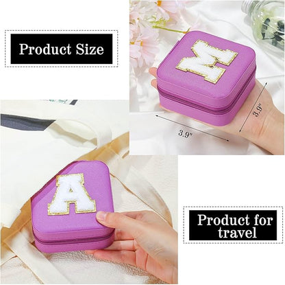 Parima Christmas Gifts for Mom - Small Travel Jewelry Box, Travel Jewelry Case with Mirror for Necklace Earrings Rings Organizer | Birthday Gifts Christmas Travel Gifts for Mom - Letter F, Purple