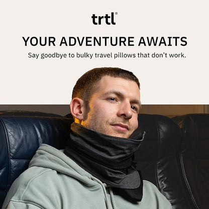 trtl Travel Pillow Cool for Neck Support - Cooling Airplane Neck Pillow for Sleeping - Breathable Fabric - Easy to Carry - Ergonomic Design for Traveling on Planes, Cars, and Trains - Black/Grey