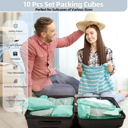 10 Pcs Set Packing Cubes - Travel Packing Organizers, Expandable Suitcase Organizer, Luggage Organizer Bags