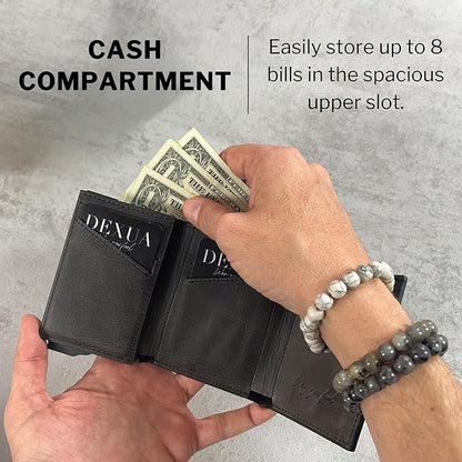 Mens Wallet, Premium Leather Slim Wallet, RFID Blocking Pop-Up Card Holder, Extra Credit Card Slots, Cash Slot, Magnetic Closure, Christmas Gift Ready Gift Box Included