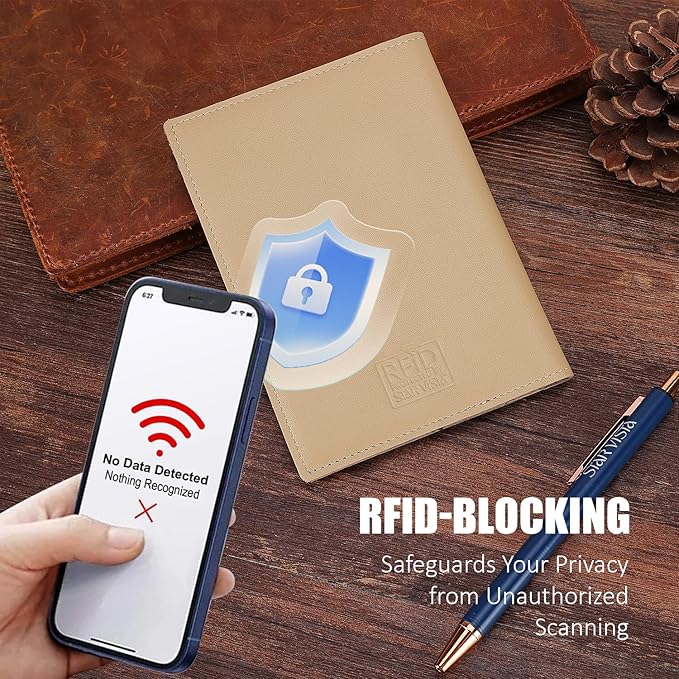 STAR VISTA Albatross Leather Travel Passport Holder, Minimalist Design, Calfskin Leather Case for Women and Men - Slim Passport Wallet, Bifold, RFID Blocking, with AirTag Holder, Ivory