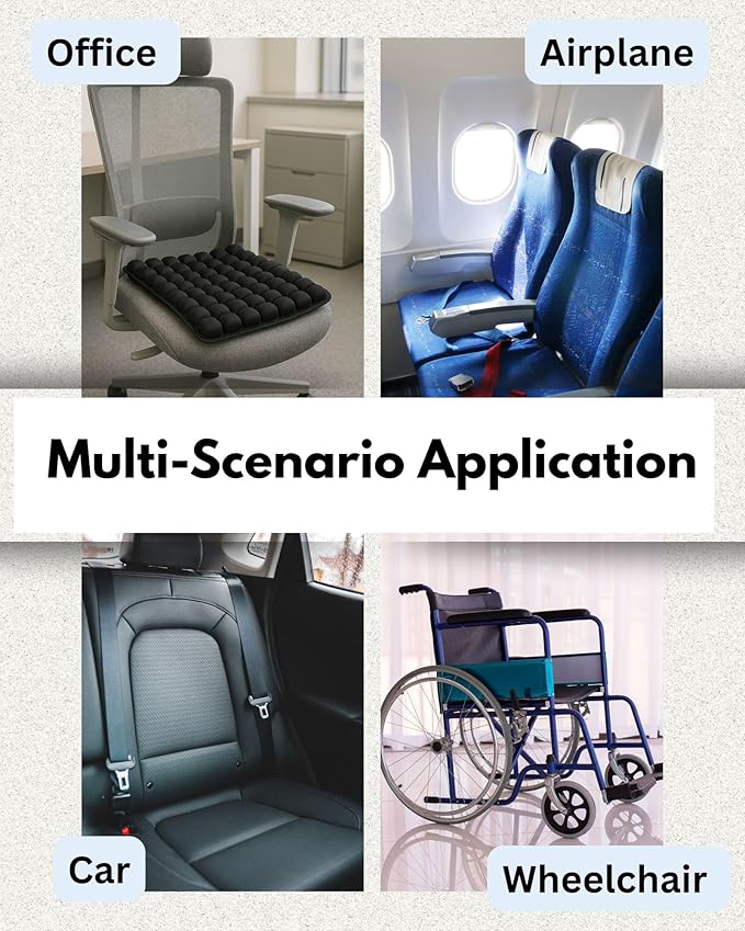 Travel Cushion – Airplane Seat Cushion for Air Travel | Inflatable Seat Cushion 56 Cells for Long Flights, Car, Office & Wheelchair | Lightweight, Ergonomic Pain Relief & Tailbone Support