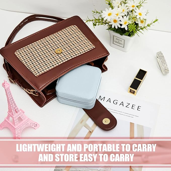 Taiyin 12 Pcs Travel Jewelry Case Box Bridesmaid Gifts Bulk Travel Jewelry Cases Boxes Small Jewels Organizers Mini Accessories Ornaments Storage for Women Girls Wedding Gifts (Light Blue)