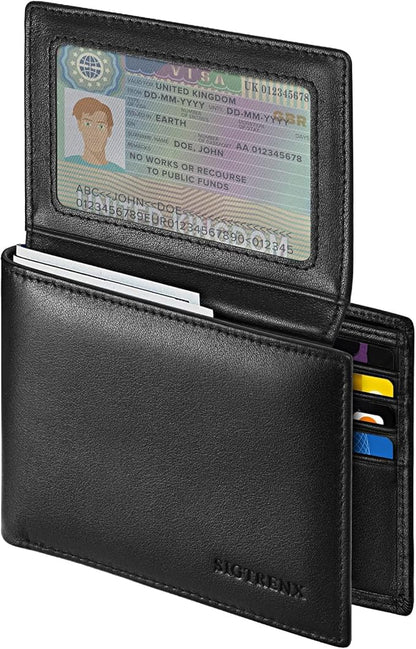 Leather Wallets for Men, Genuine Leather Mens Wallets Bifold Rfid Blocking with 2 ID Windows
