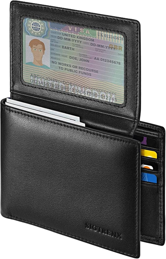 Leather Wallets for Men, Genuine Leather Mens Wallets Bifold Rfid Blocking with 2 ID Windows