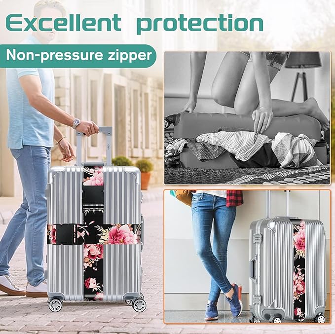 Slohif Luggage Straps for Suitcases Travel Belt Accessories Luggage Connector Identifiers Over Handle with Buckle Unique Nylon Adjustable Strap for Sleeping Bag Car Seat Black(2 Pack)