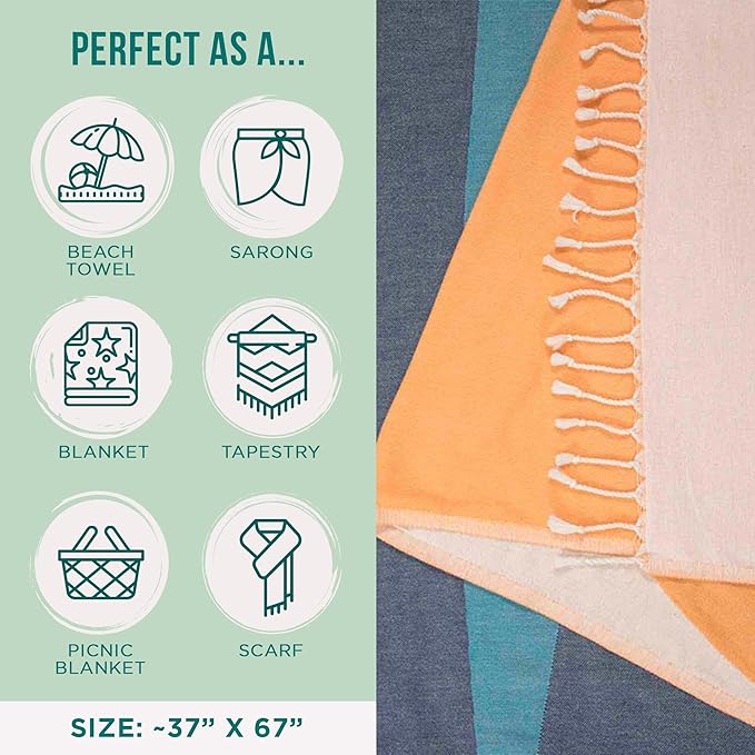 Sand Cloud Turkish Beach Towel - 100% Organic Cotton Turkish Bath Towels - Ultra Soft, Sand Free & Quick Dry Towel for Beach, Pool, or Picnic - As Seen on Shark Tank - Boho Geo Sunset