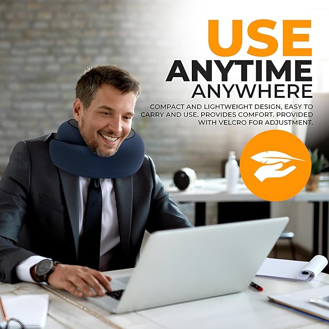 EdgeVoy™ Travel Neck Pillow, Memory Foam Travel Pillow for Airplanes, 360º Ergonomic Design, Asymmetrical Sides, Washable Modal Cover, Ideal for Travel, Car Rides, & Home Use (Navy Blue)