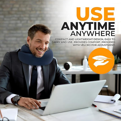 EdgeVoy™ Travel Neck Pillow, Memory Foam Travel Pillow for Airplanes, 360º Ergonomic Design, Asymmetrical Sides, Washable Modal Cover, Ideal for Travel, Car Rides, & Home Use (Navy Blue)