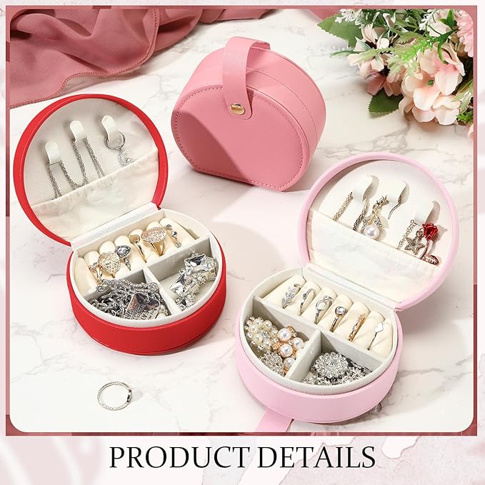 Weysat 12 Pack Travel Jewelry Case Bulk Mini Leather Bridesmaid Jewelry Gift Box Small Earring Storage Organizer (Red,Dark Pink,Pink)