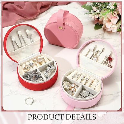 Weysat 12 Pack Travel Jewelry Case Bulk Mini Leather Bridesmaid Jewelry Gift Box Small Earring Storage Organizer (Red,Dark Pink,Pink)