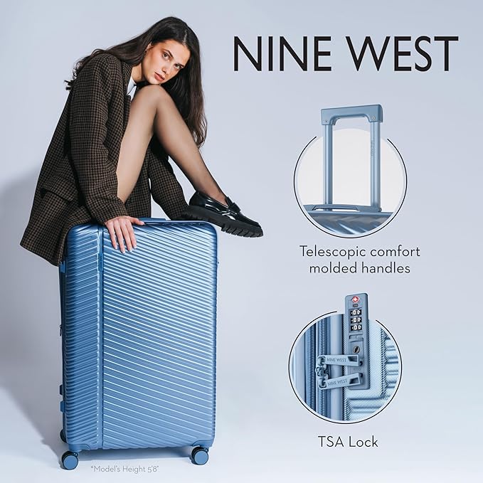 Nine West Zion 32 Inch Expandable Luggage for Extended Trips & Cruises, Large Hardshell Suitcase with 360° Spinner Wheels, Lightweight Rolling Travel Case Lapis