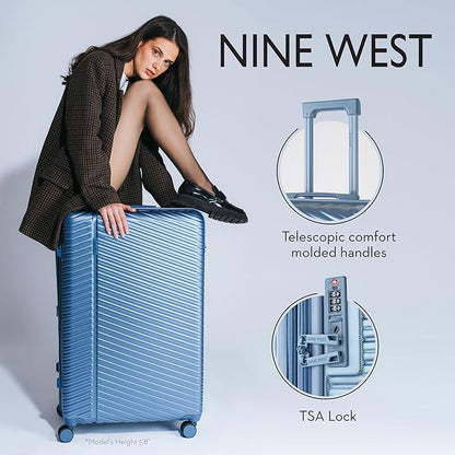 Nine West Zion 32 Inch Expandable Luggage for Extended Trips & Cruises, Large Hardshell Suitcase with 360° Spinner Wheels, Lightweight Rolling Travel Case Lapis