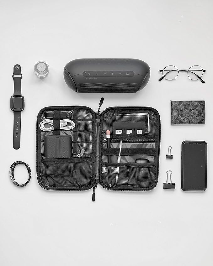 BAGSMART Large Electronics Travel Organizer Case, Tech Accessories Cord Storage Bag for Phone, Power Bank, SD Card, Cables, Grey