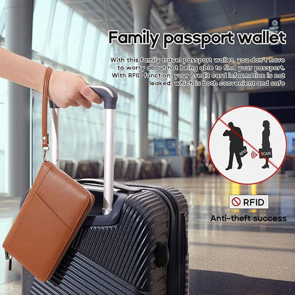 RFID Blocking Family Passport Holder Wallet 6,Premium Leather Travel Document Organizer for Women and Men,Travel Wallet for Credit Card