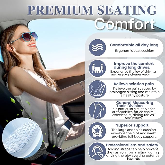 Memory Foam Seat Cushion for Sciatica & Back Pain Relief - Ergonomic Chair Pad with Adjustable Strap & Supportive Comfort Cover, Non-Slip for Car, Truck, Office Chair - Dark Gray&Light Gray