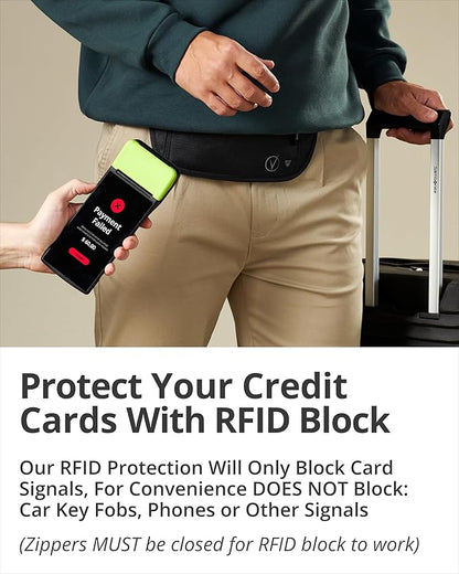 Vantamo Money Belt with RFID For Men & Women, Hidden Passport Holder for Travel, 2 Compartment Travel Fanny Pack for Women Anti Theft