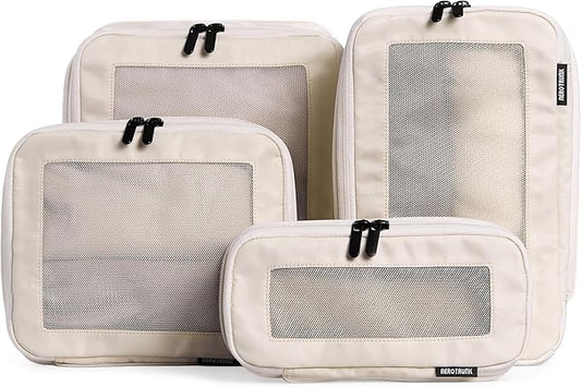 Aerotrunk Compression Packing Cubes for Travel - Luggage Organizer Bags - Double Zipper Packing Cubes for Suitcases (4-Pack, Beige)