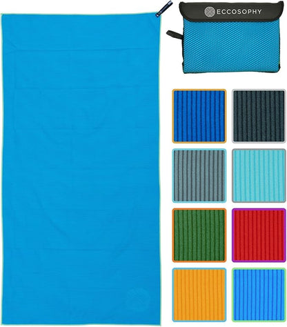 ECCOSOPHY Microfiber Beach Towel – Quick Dry Gym Towel, Highly Absorbent with Ribbed Texture, Lightweight – Ideal for Travel, Pool, Yoga, Fitness & Outdoor Adventures – 60x30 Azure