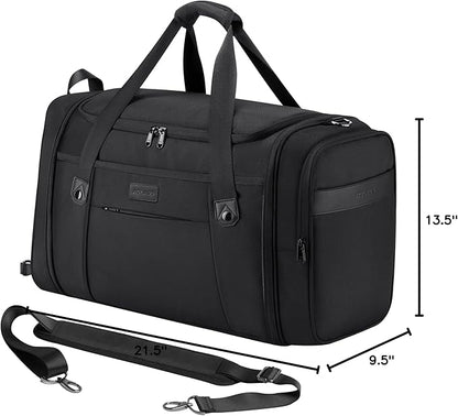 Tourenne 45L Travel Duffel Bag Foldable Weekender Sport Gym Duffle Carry On Luggage with shoe compartment wear/tear resistant water repellent 1680D Ballistic polyester - Black