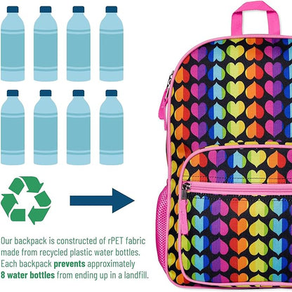 Wildkin ECO rPET Kids Backpack – Recycled, Padded, Adjustable for School & Travel – Rainbow Hearts