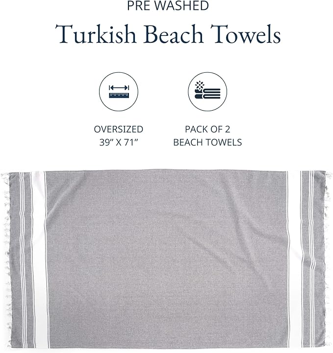 LANE LINEN Beach Towel, 2 Pack Beach Towels Oversized, 39"x71", Quick Dry Pool Towels for Adults, Absorbent Sandproof, Lightweight Travel Beach Towel - Alloy