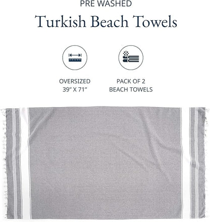 LANE LINEN Beach Towel, 2 Pack Beach Towels Oversized, 39"x71", Quick Dry Pool Towels for Adults, Absorbent Sandproof, Lightweight Travel Beach Towel - Alloy