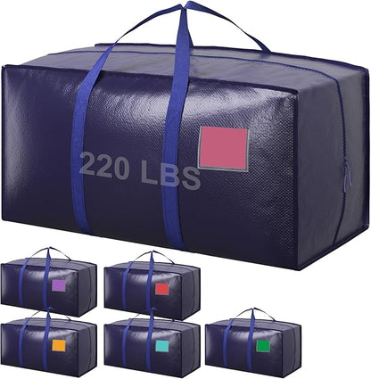 6 Pack Extra Large Heavy Duty Moving Bags with Reinforced Zipper & Wide Handles, Moisture-Resistant Storage Bins Packing Cubes for Clothes, College Dorm, Travel, and Home Organization, Dark Blue