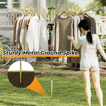 tonchean Outdoor Umbrella Drying Rack, 4-arm Rotary Umbrella Clothesline for Laundry, Adjustable Height Rotary Dryer Collapsible Clothes Drying Rack | 12-Lines with 165 ft. Clothesline