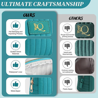 Monogrammed Make Up Bags for Women,Personalized Cosmetic Bags Women,Small Quilted Makeup Pouch,Cute Makeup Bag Travel,Birthday Gifts for Teen Girl (Blue Q)