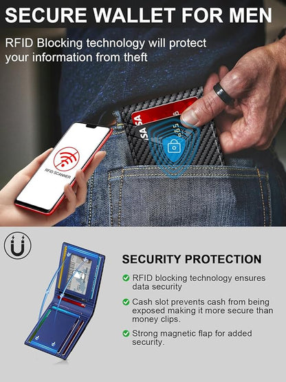 Wallet for Men Slim Leather Wallets for 13-17 Cards, RFID Blocking Thin Card Holder Wallet with ID Window & Large Capacity Cash Slot, Minimalist Bifold Small Wallet for Front Pocket, Gift for Men