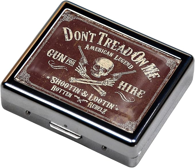 7 Days Chromed Shiny Silver Pill Organizer with Mirror Inside Has 8 Separate Compartments Rectangle Cute Travel Pill Organizer for Purse 7 Days (Red Skull)