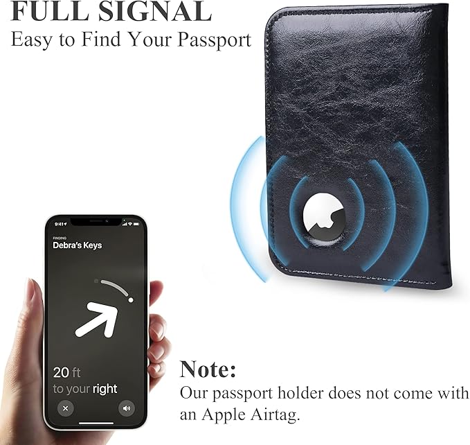 QIELIZI Passport Holder with Airtag Slot, Airtag Passport Wallet for Men Women, Slim Leather Passport Holder Case Family for Travel Anti-Lost(1-Black)