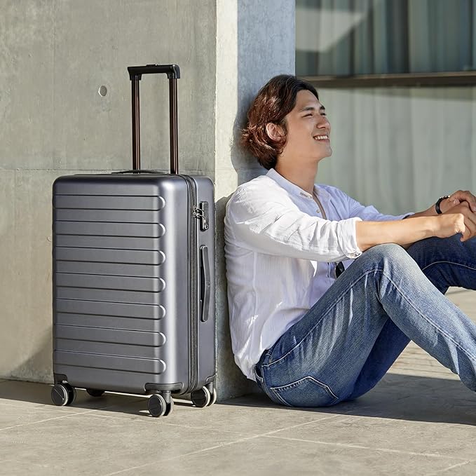 NINETYGO Large Checked Luggage 28 Inch, Checking In Luggage with Smooth Spinner Wheels, Lightweight, Hard Shell PC Suitcase, Lightweight Travel Luggage, TSA Approved (Grey, Rhine Basic)