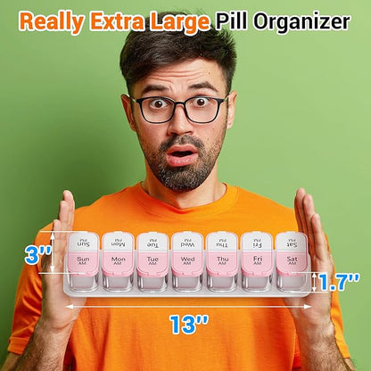 Daviky Extra Large Pill Organizer Weekly, XL Medicine Pill Organizer 2 Times a Day, Big Pill Box 7 Day AM PM for Vitamins, Supplements and Medication