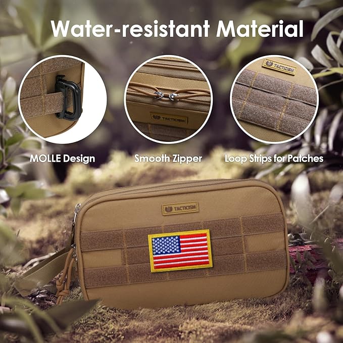 TACTICISM Toiletry Bag for Men - Extra Large Dry Wet Separate Travel Toiletry Bag, Tactical Molle Dopp Kit for Men, Water-Resistant Shaving Bag for Travel Camping Gym, Brown