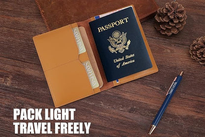 STAR VISTA Albatross Leather Travel Passport Holder, Minimalist Design, Calfskin Leather Case for Women and Men - Slim Passport Wallet, Bifold, RFID Blocking, with AirTag Holder, Honey