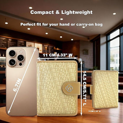 Passport Holder for Travel, RFID Blocking Leather Airtag Wallet for Women Men, Large Passport Cover Essentials Gift, Tickets, Cash, Photo, Sim Card Pen Slot - Apricot