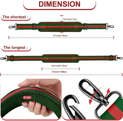 ZINZ 74" Shoulder Strap with Fixed Pad and Dual Balanced Buckles，Green-Red-Green Stripe