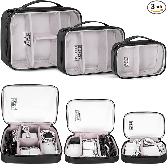 AKOZLIN Padded 3pcs/set Travel Organizer Office Cord Cable Electronics Accessories Bag Electrical Cord Management Case