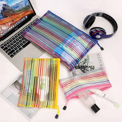 12 Pieces Zipper Nylon Mesh Pouch, Mesh Cosmetic Bags Makeup Bags Pencil Case, Multipurpose Travel Bags for Cosmetic School Office Supplies and Travel Accessories (Multicolor A, Assorted Sizes)