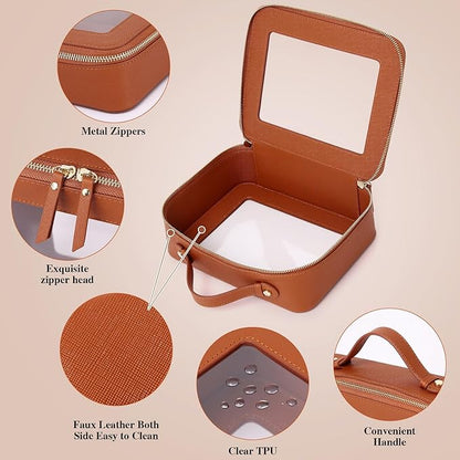 Pinkmik Clear Makeup Bag for Women Waterproof Travel Cosmetics and Toiletries Case Portable Makeup Oaganizer Bag Clear Car Bag with Zipper (X/Brown, M+L)