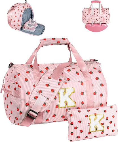 Stocking Stuffers for Teens, Girls Gym Bag, Kids Personalized Weekend Duffel Bags with Shoe Compartment, Initial Travel Tote with Makeup Pouch, Tween Girl Trendy Stuff (Letter K)