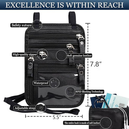 Neck Wallet - Rfid Wallet Women - passport holder for travel - Travel Wallet Passport Holder For Travel Women - 10.3x6.8inch (Black)