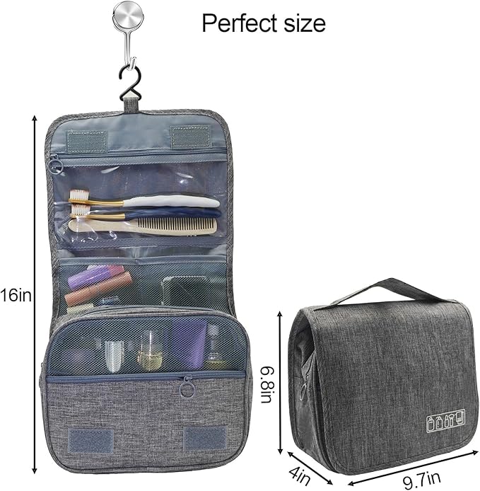 Hanging Toiletry Bag for Cruise Ships, Black Waterproof Wall‑Mounted Cruise Bathroom Organizer, Portable Makeup Case with Magnetic Hook for Women, Men,Cruise Essentials (1, Grey)